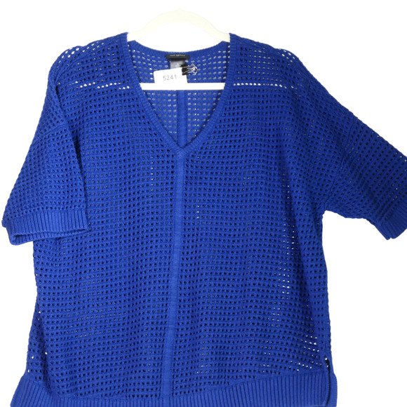 Ann Taylor Sheer Sweater Womens Size XL Blue Loose Knit Peasant Boho - Picture 1 of 6